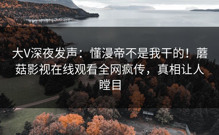 大V深夜发声：懂漫帝不是我干的！蘑菇影视在线观看全网疯传，真相让人瞠目