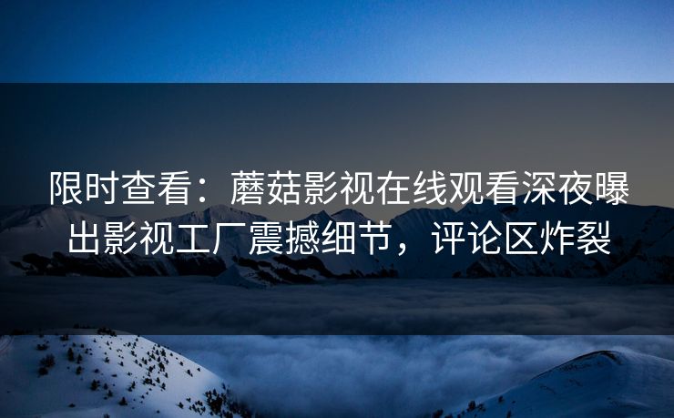 限时查看：蘑菇影视在线观看深夜曝出影视工厂震撼细节，评论区炸裂