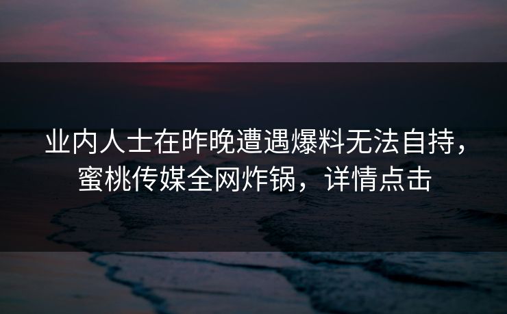 业内人士在昨晚遭遇爆料无法自持，蜜桃传媒全网炸锅，详情点击